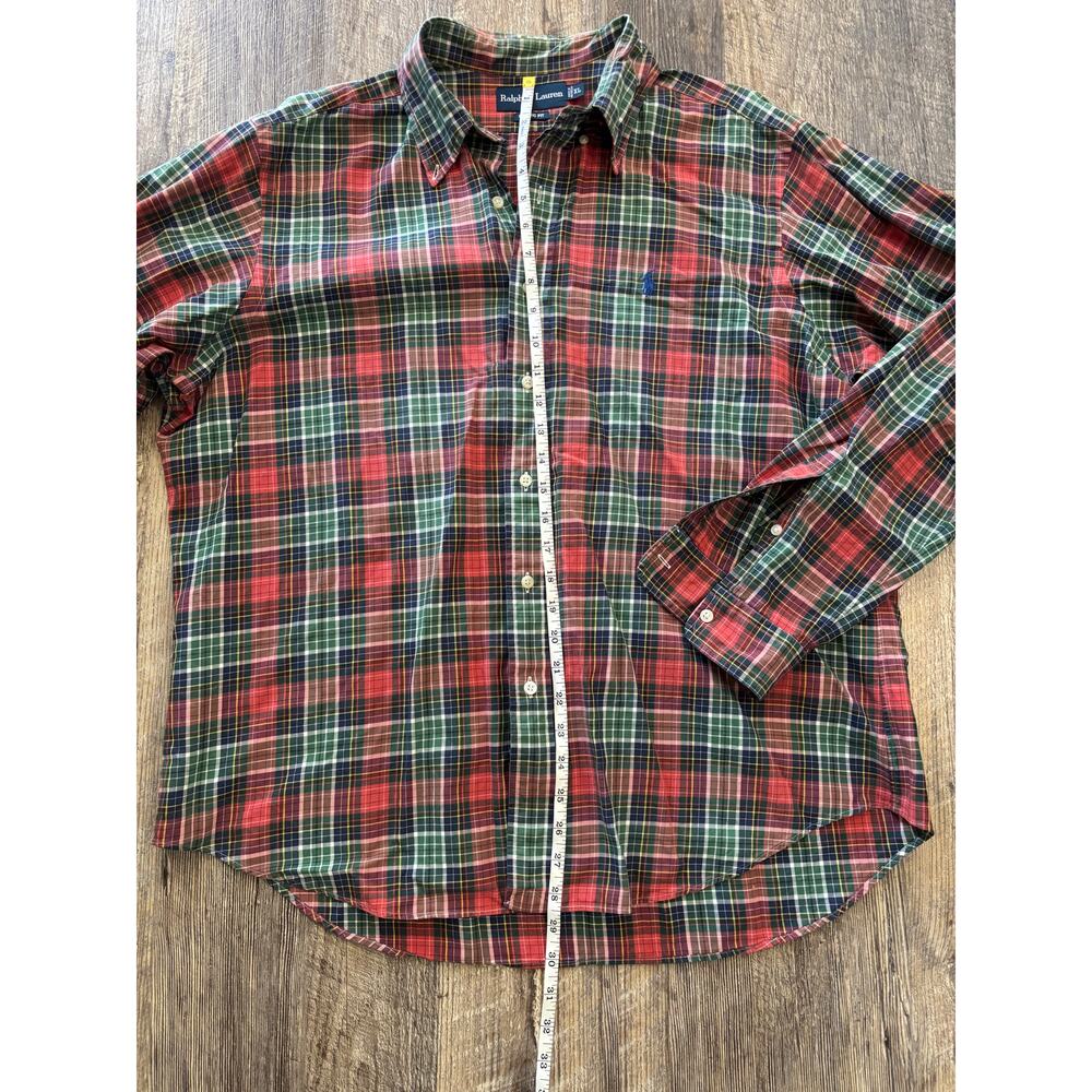 Polo Ralph Lauren Plaid Button Down Shirt Mens XL Classic Fit Red Green Tartan - Picture 4 of 6